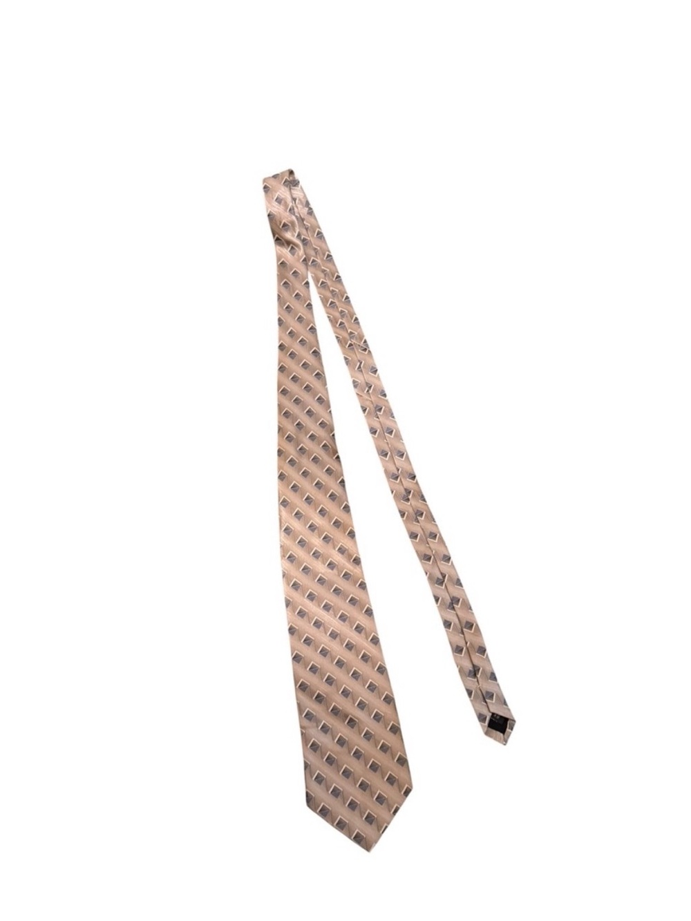 Dockers 100% Silk Tan & Navy Blue Geometric Print Necktie